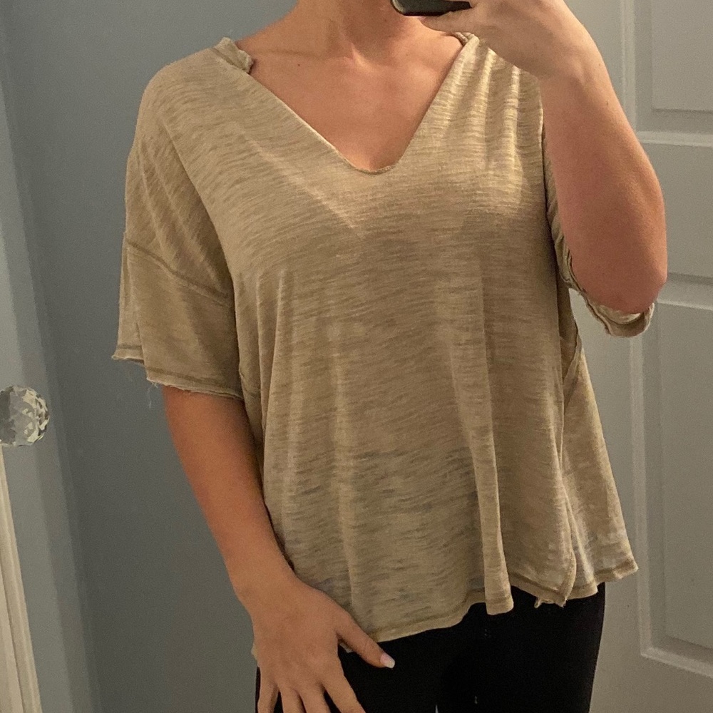 Free People Tan Flowy Tee